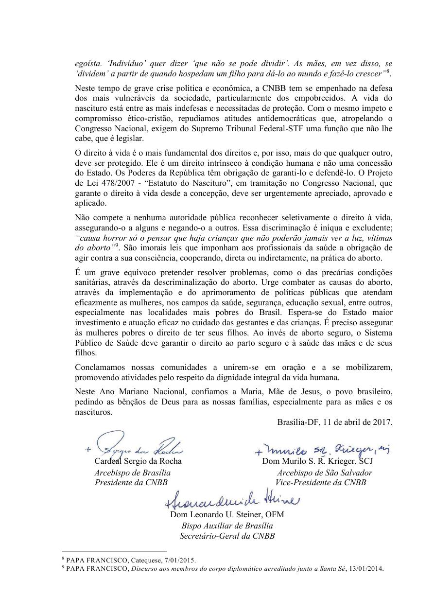 NOTA da CNBB sobre o Aborto 0002