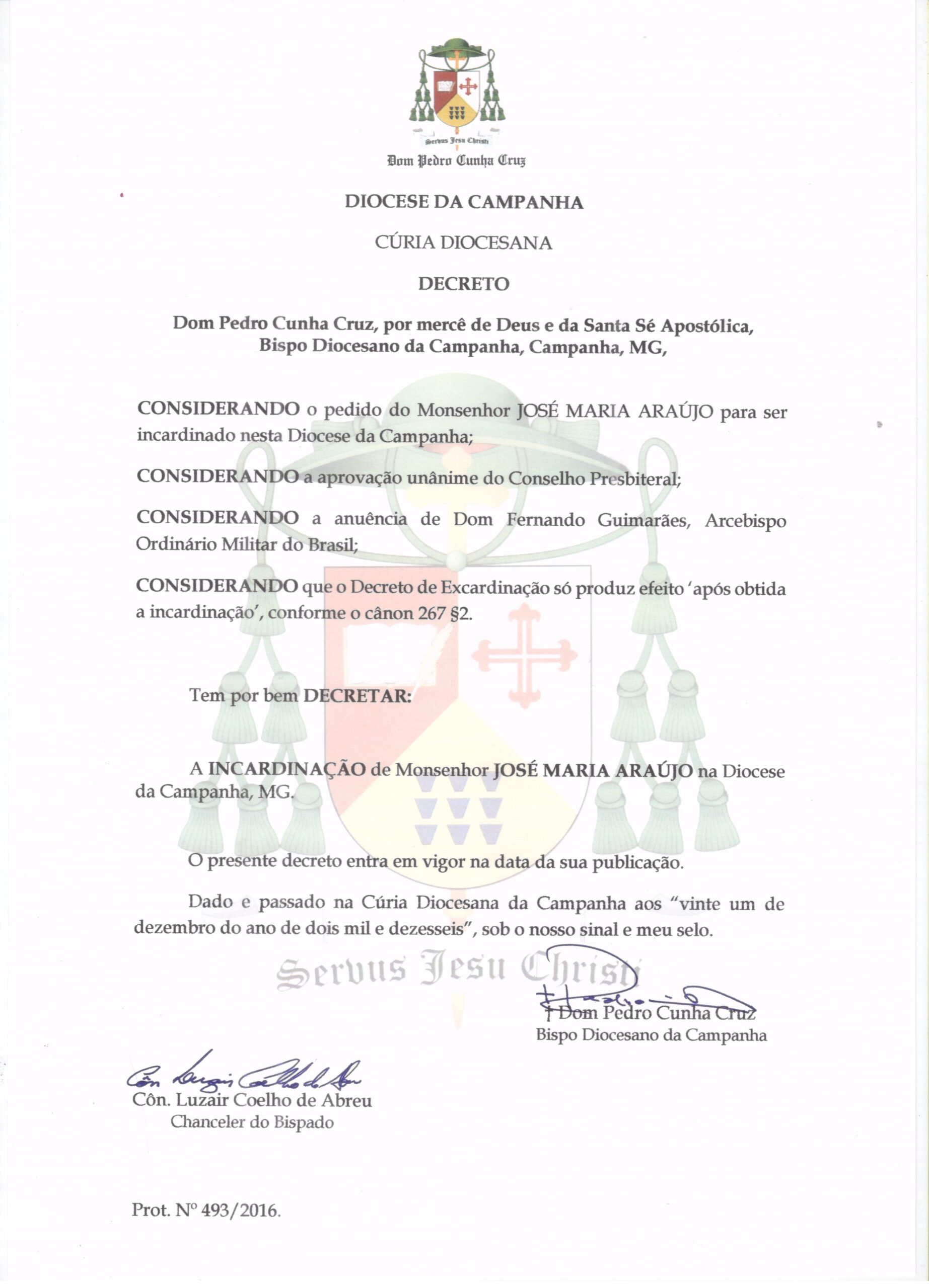 Decreto de Incardinacao Mons. Jose Maria Araujo