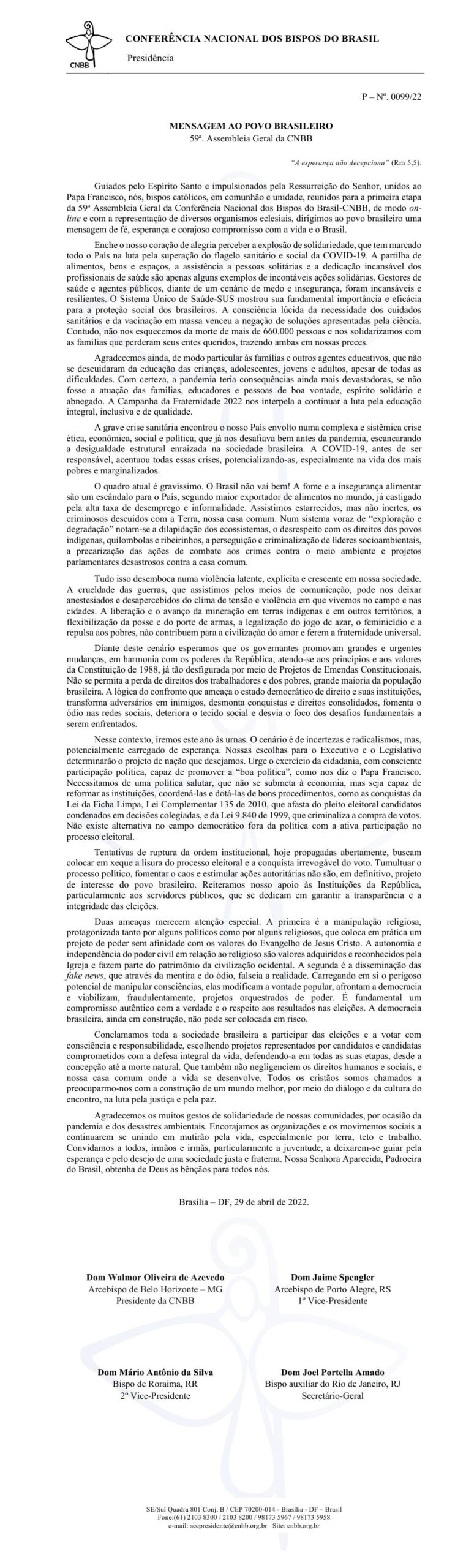 Mensagem ao Povo Brasileiro - para Imprensa