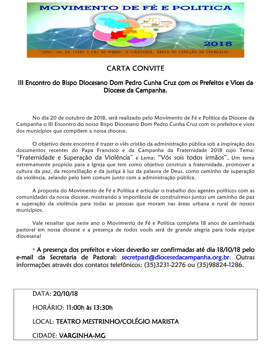 III ENCONTRO DOM PEDRO COM PREFEITOS E VICES DA DIOCESE 2018