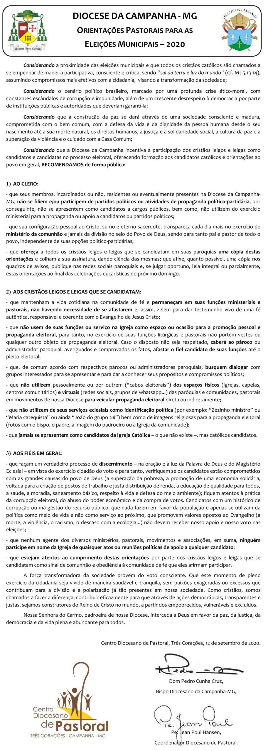 Orientacao Pastorais para as eleicoes - 2020 corrigido